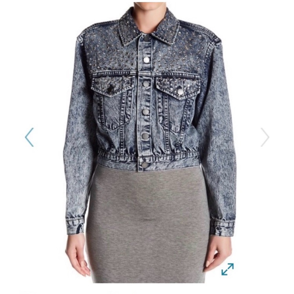 Alice + Olivia Chloe Embellished Rhinestone Denim Jean Jacket